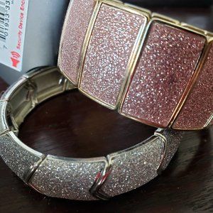 Set of 2 Sparkly Silver and Rose Gold Stretch Cuff Bracelets